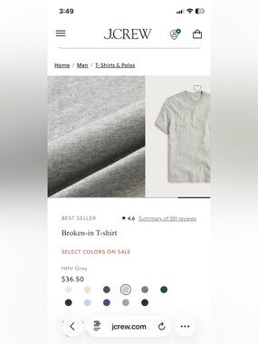 J. Crew men’s “broken-in” t shirt